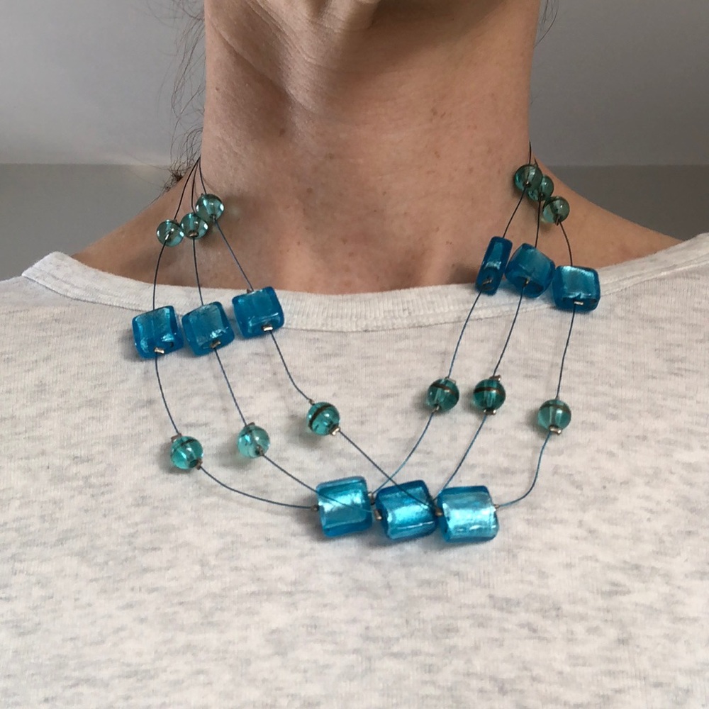Aqua/blue/teal glass bead necklace